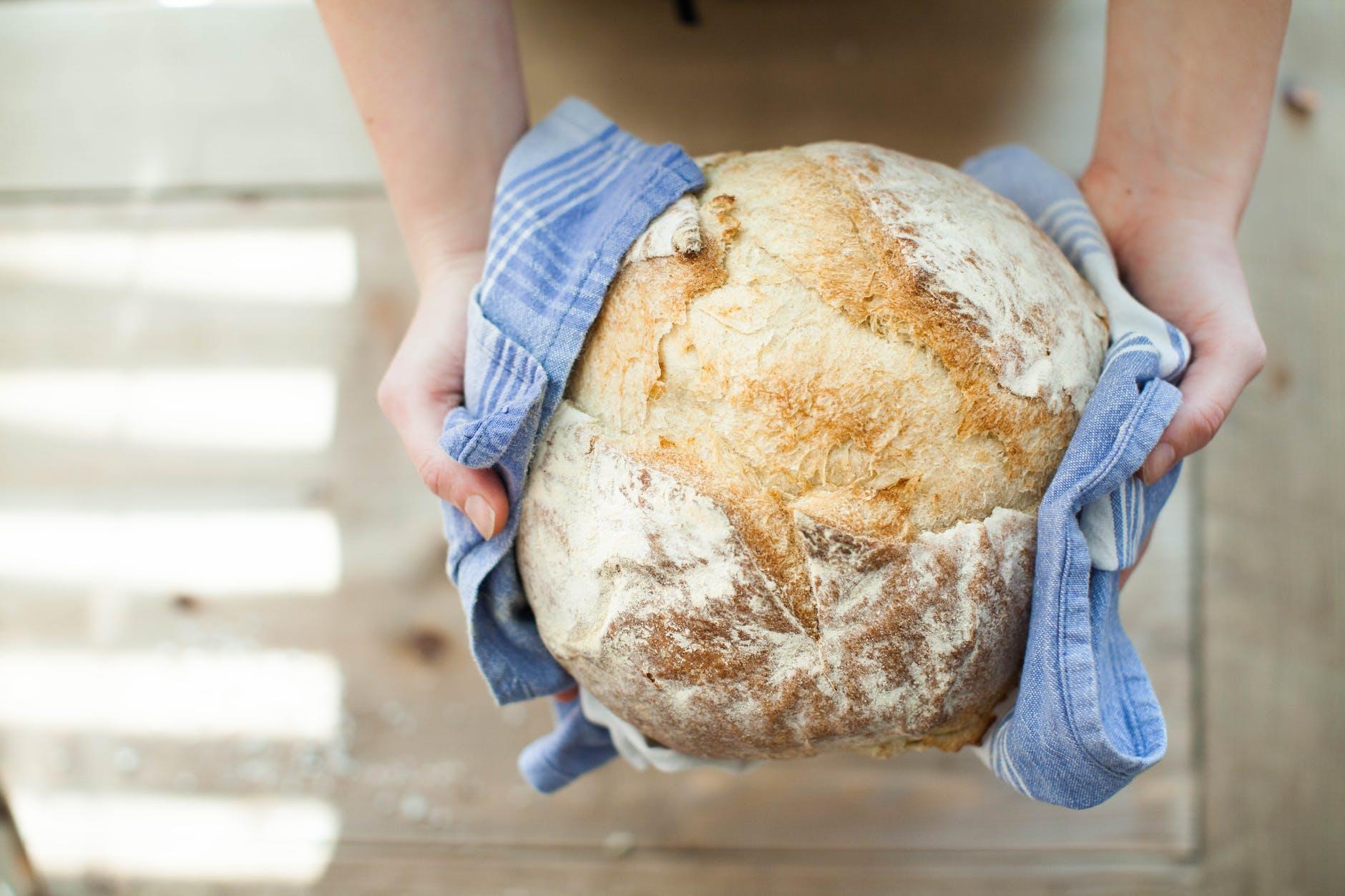 bread food fresh hands; Lammas bread from a Lughnasadh recipe, for the first harvest Sabbat; in Lammas traditions, bake Lammas bread