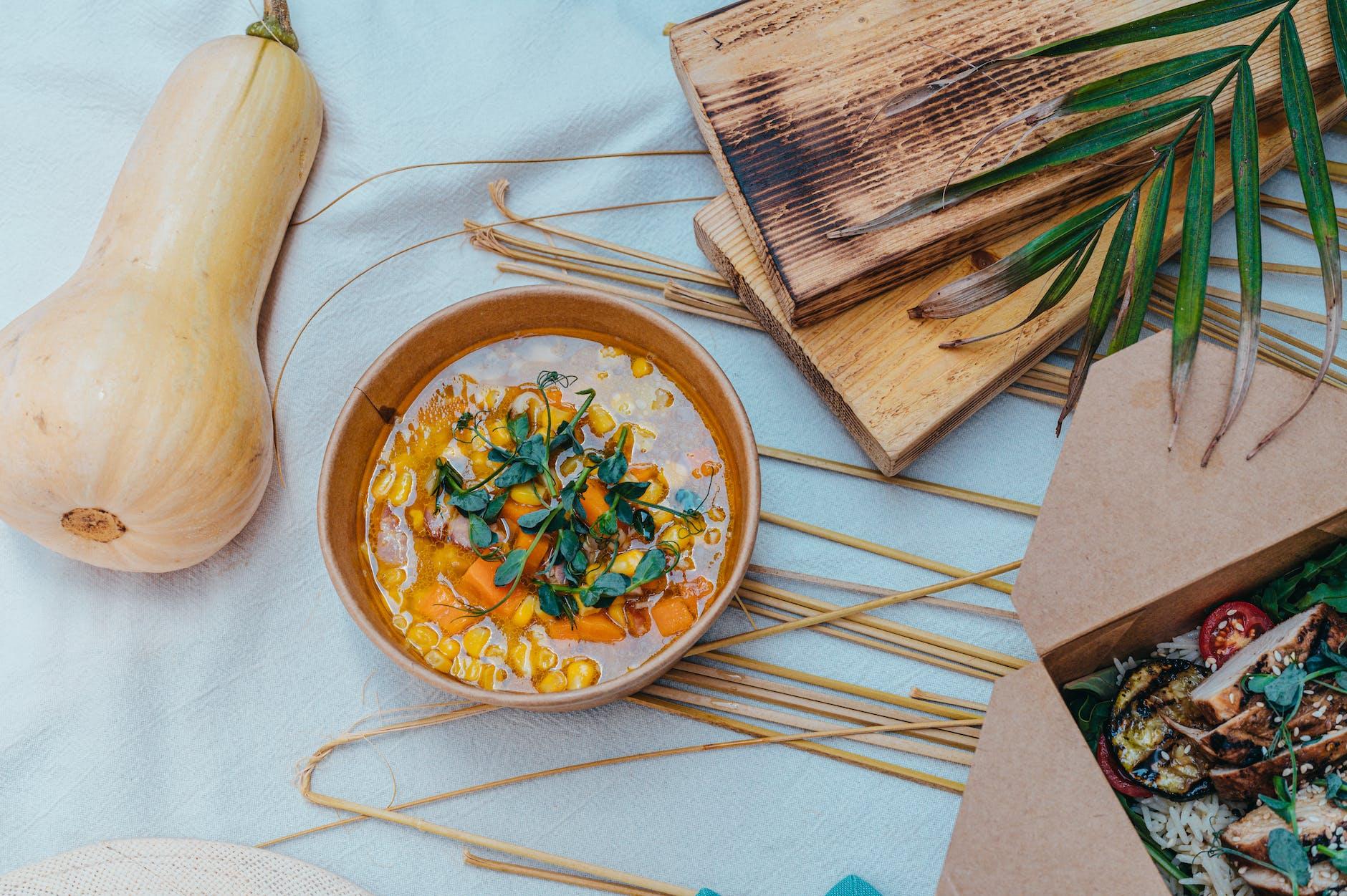 Butternut squash stew, illustrating: a feast ritual, sacred eating, Autumn Equinox, harvest celebration, and seasonal food