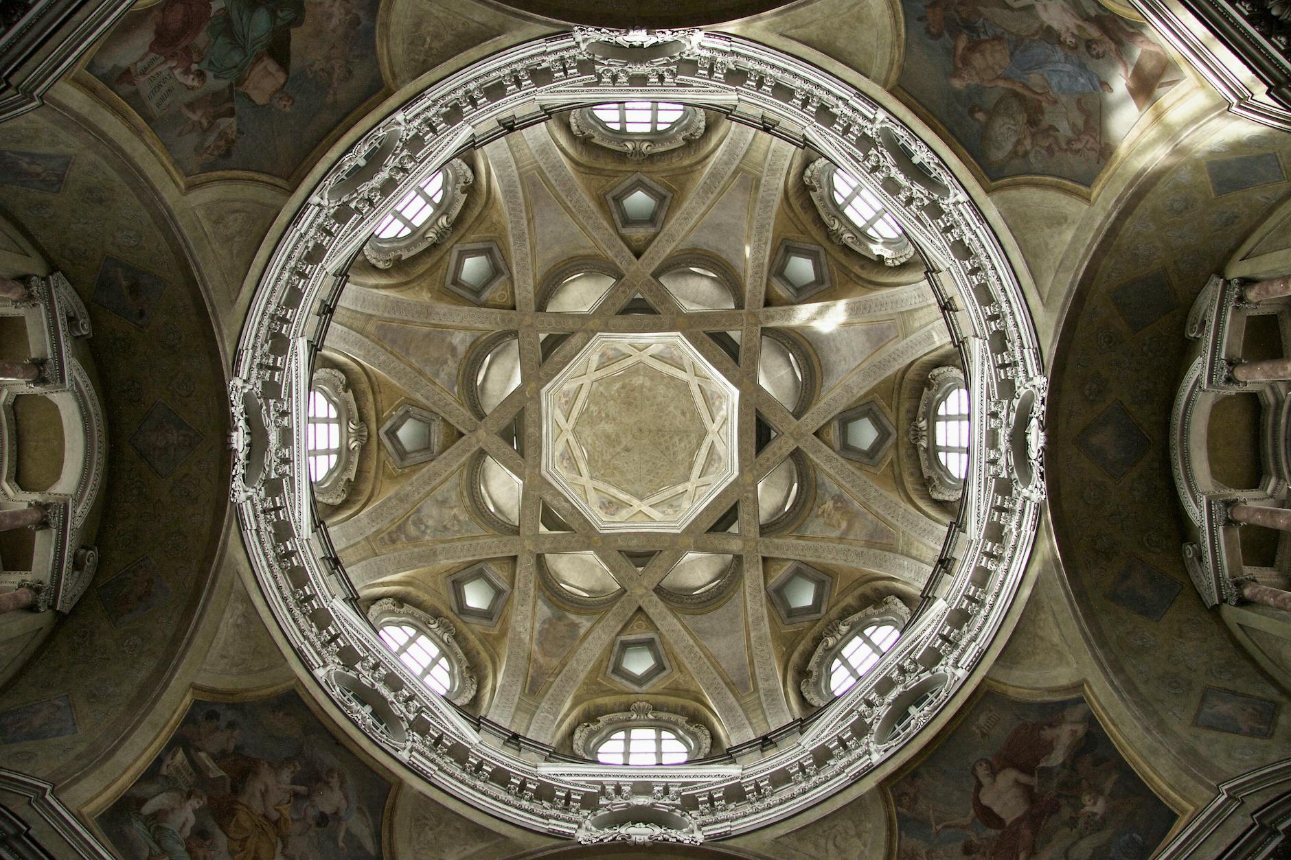 interior view of ornate decoration of church dome