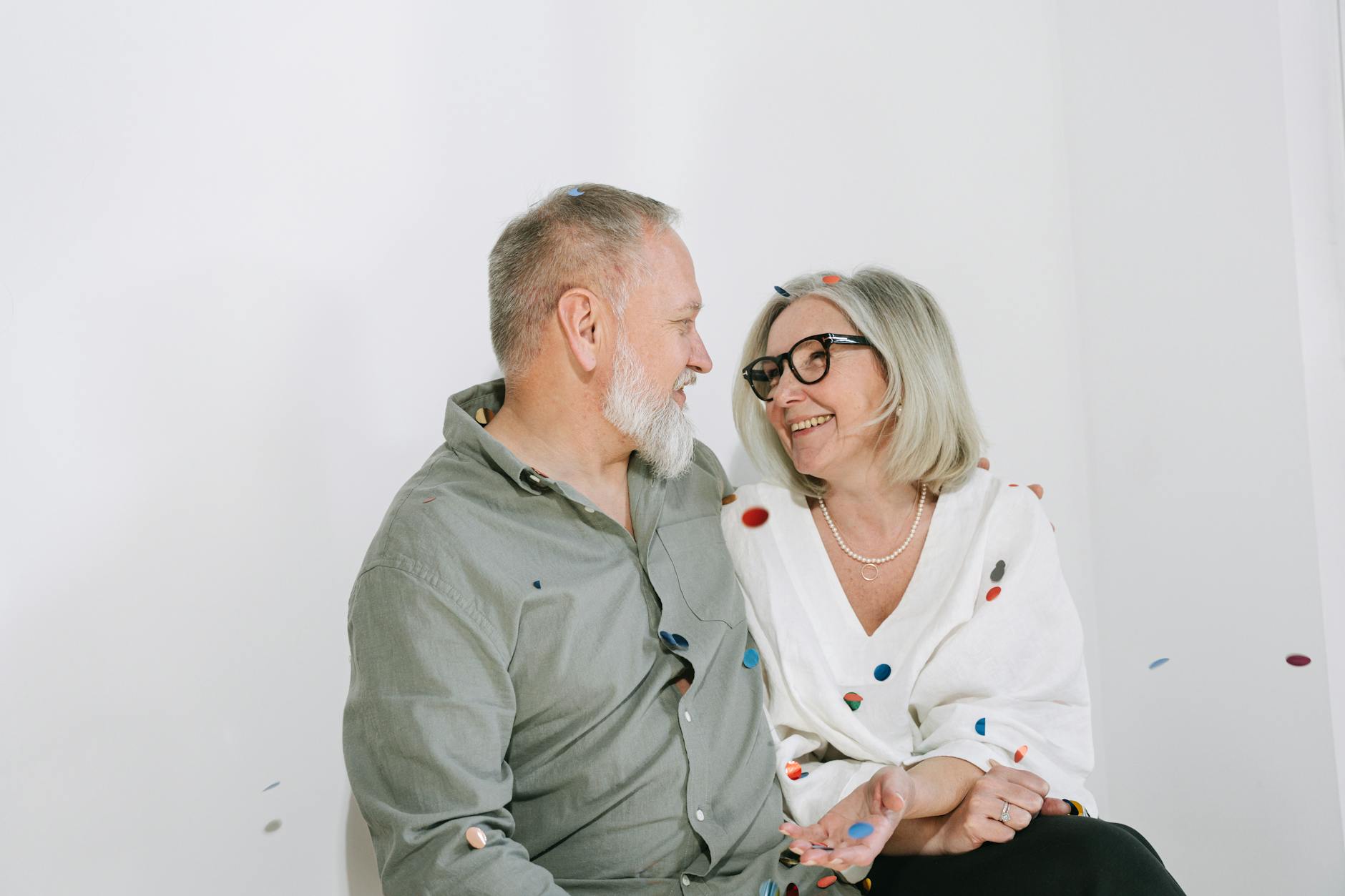 bearded man looking at a woman