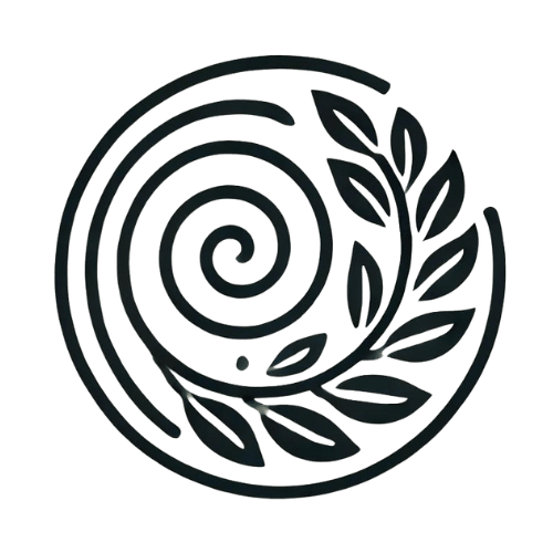A spiral blossoms into a leafy branch