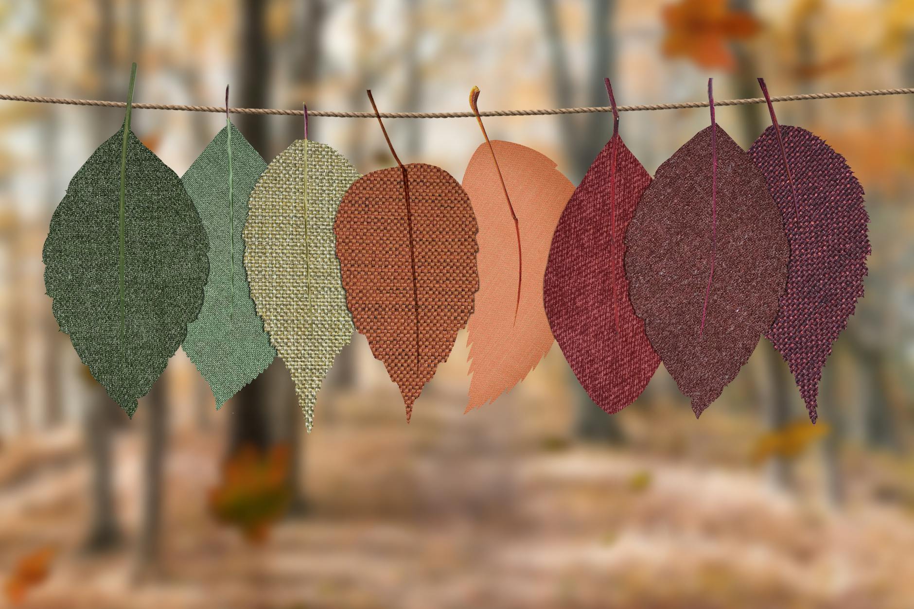 leaves hang on rope, evoking: the Wheel of the Year, seasonal cycles, Sabbats, spiritual growth, and living seasonally