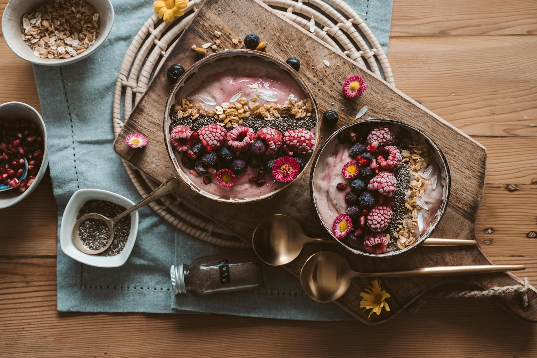 photo of fruits and smoothie on a bowl, illustrating: the Wheel of the Year, seasonal awareness, seasonal wellbeing, living seasonally, and the Sabbats