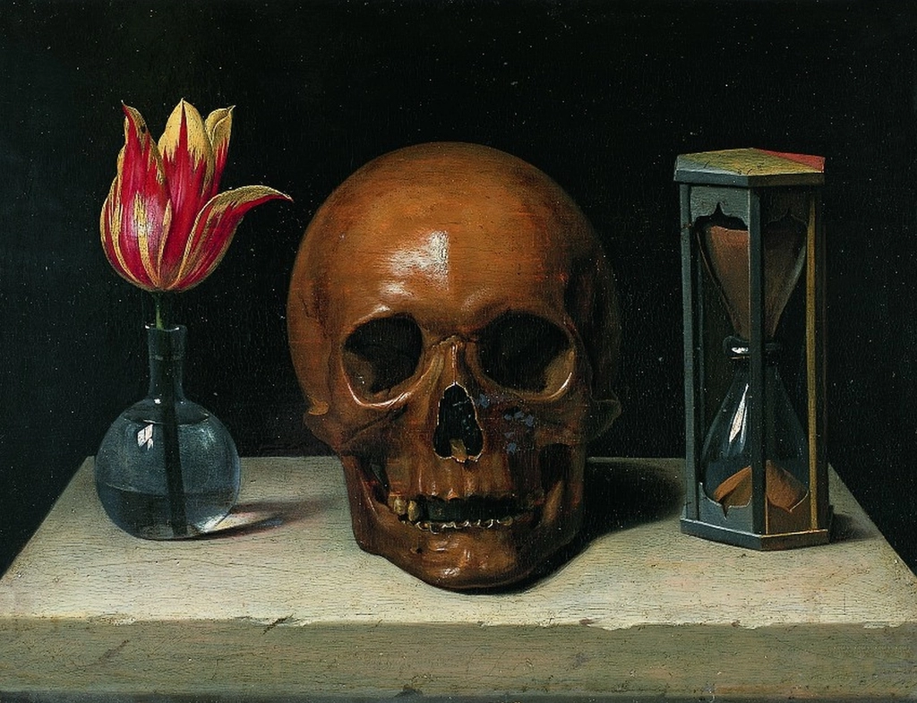 Still-Life Skull, vanitas painting (1671), illustrating: Scorpio, transformation, Scorpio season, Hellenistic astrology, and renewal