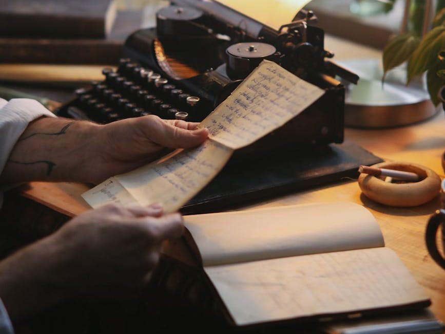a person holding a paper with handwriting beside a typewriter, evoking: real manifestation, gratitude, abundance mindset, and intentional living