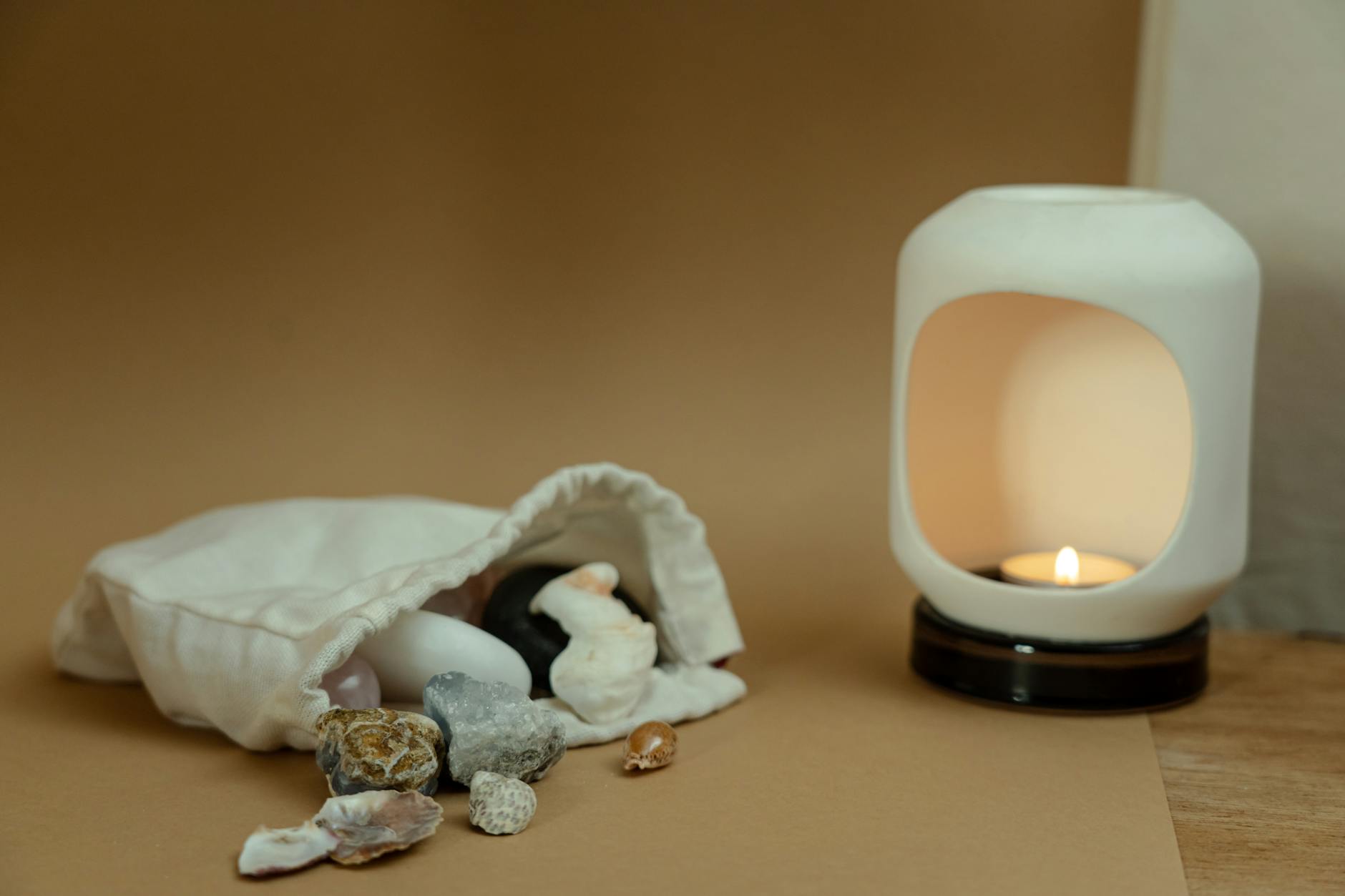 a tealight in a ceramic candle holder