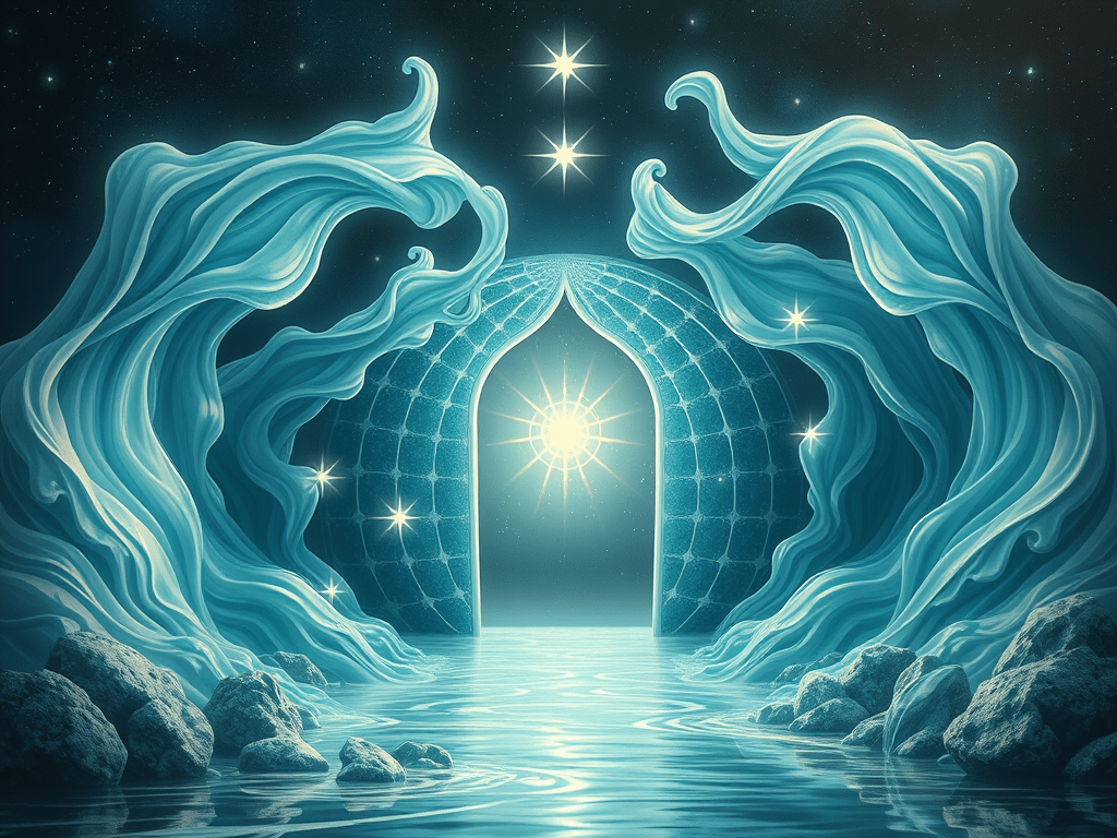 Piscean gate, illustrating: Pisces energy, total dissolution, return of light, Pisces zodiac sign, and Pisces season