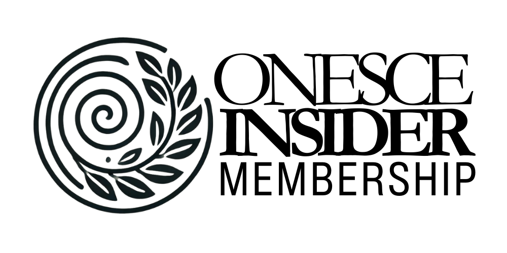 Onesce Insider Membership Logo—A black spiral that opens up to unfurl as a leaf, inviting consideration of spiritual growth and personal development journeys.