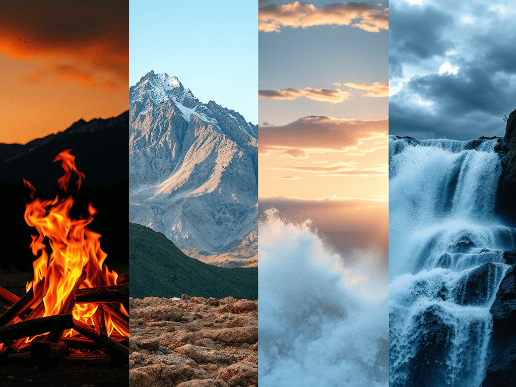 The elements in nature, earth air water and fire, for astrology