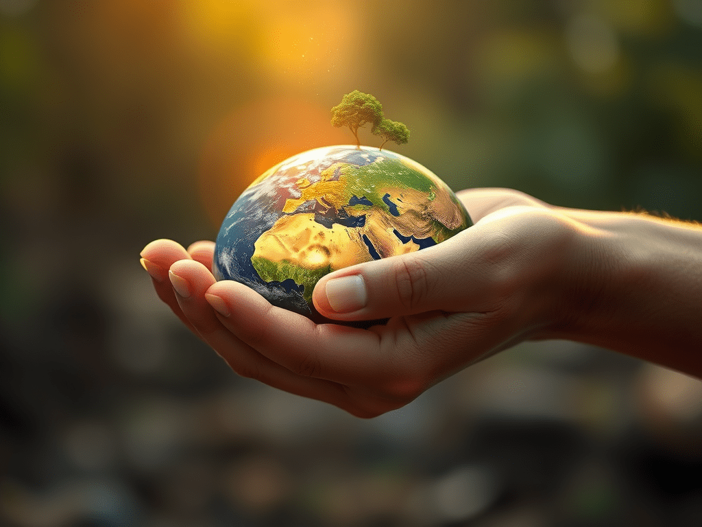 Hand holding earth