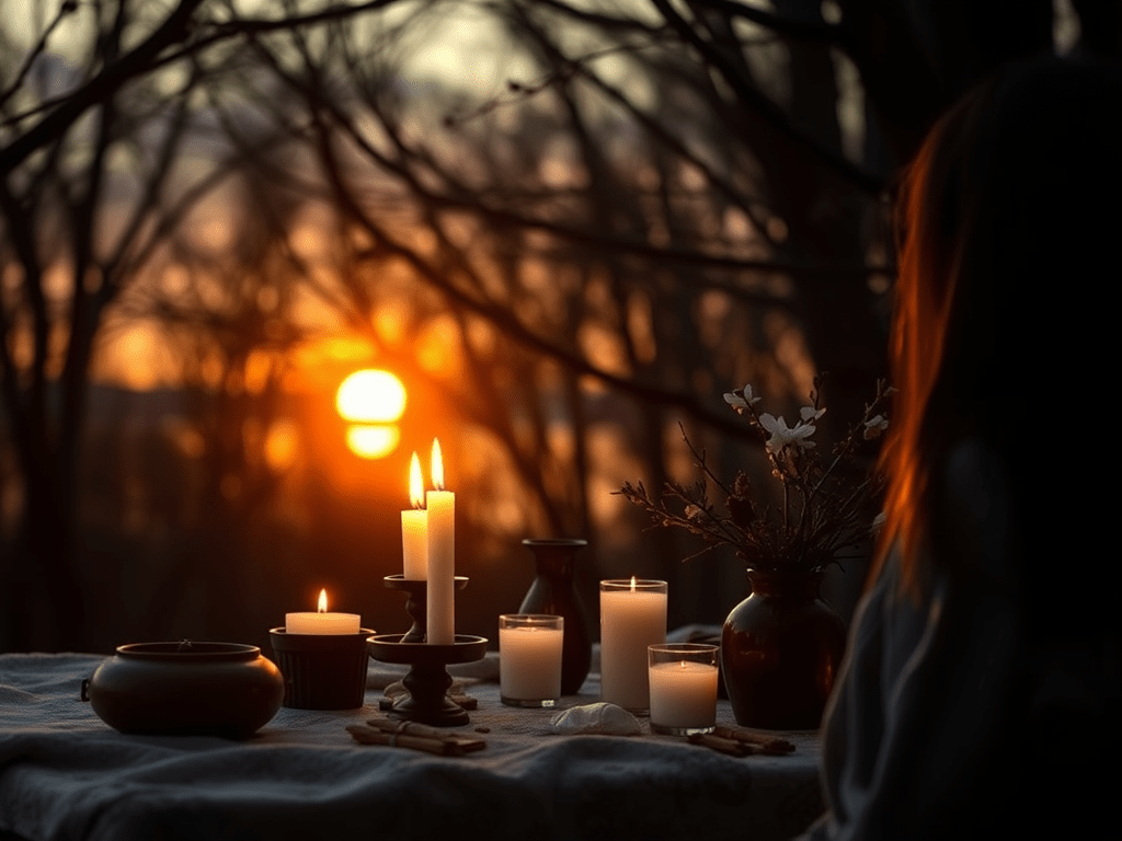 A sunrise Ostara ritual for the Spring Equinox, evoking: Ostara, Spring Equinox, Spring Traditions, Global Traditions, and Rituals of Renewal 