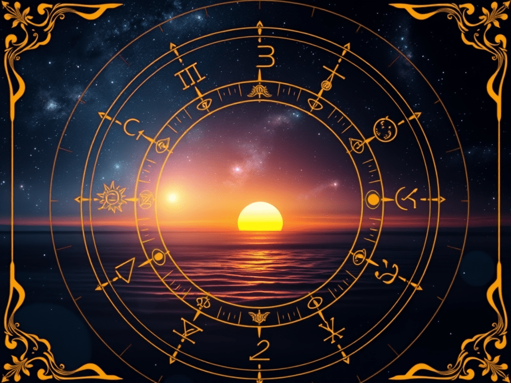 A non-descript chart overlayed against a sunset—illustrating the Hellenistic interpretation of the seventh house