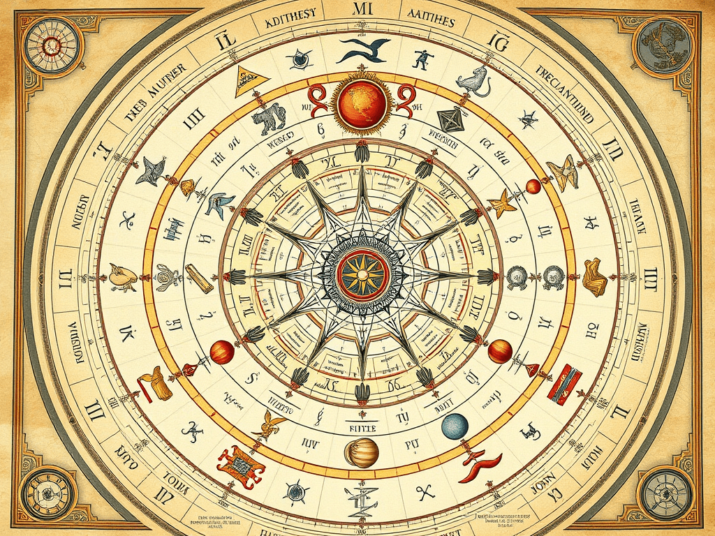 An ancient looking chart with lots of unique symbols—showcasing the ancient qualities of astrology