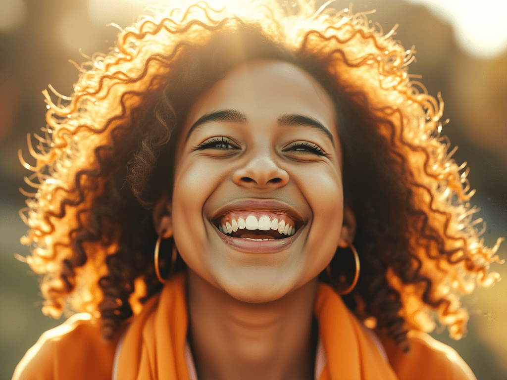 A woman laughing—illustrating the themes of the fifth house in astrology