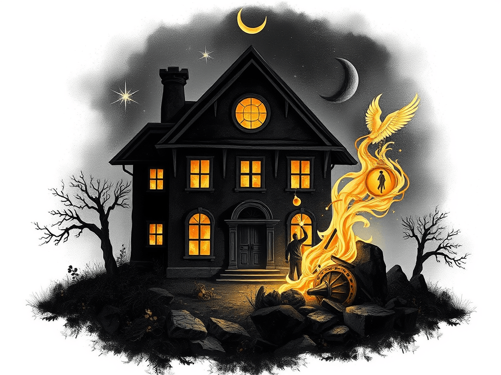 Illustration of a spooky house—showing the Hellenistic interpretation of the sixth astrological house