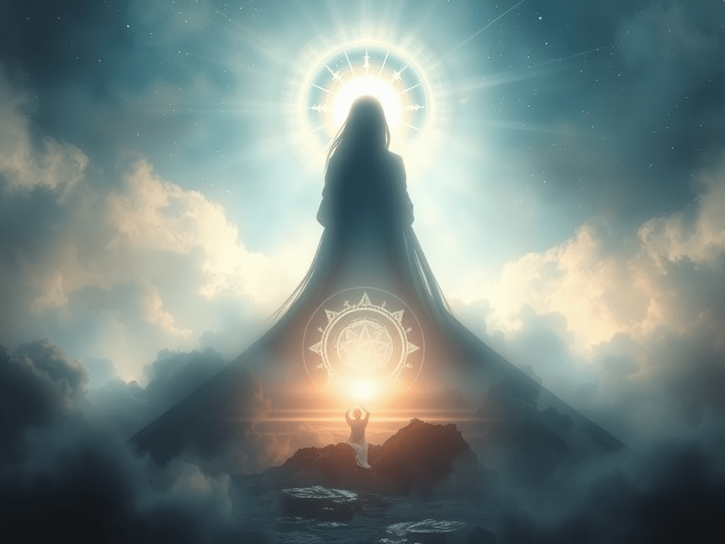 An illuminated child-like figure sits in front of a large shadow—indicating the themes of the twelfth astrological house