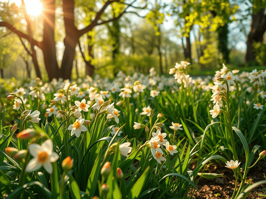 Spring blooms in a bright meadow, evoking: Ostara, Spring Equinox, seed bombs, spring craft, and pollinator seed bombs