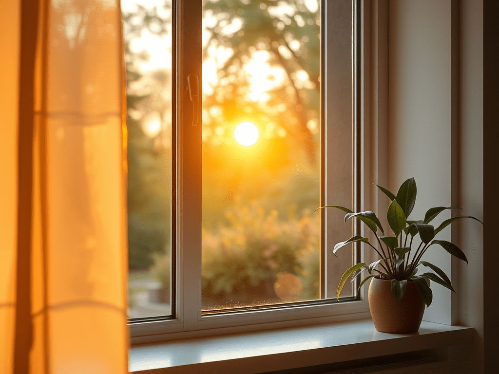 Light from an early spring sunrises peeks through a window, evoking: ostara ritual, spring equinox ritual, ostara tarot spread, equinox tarot spread, and an ostara tea ceremony