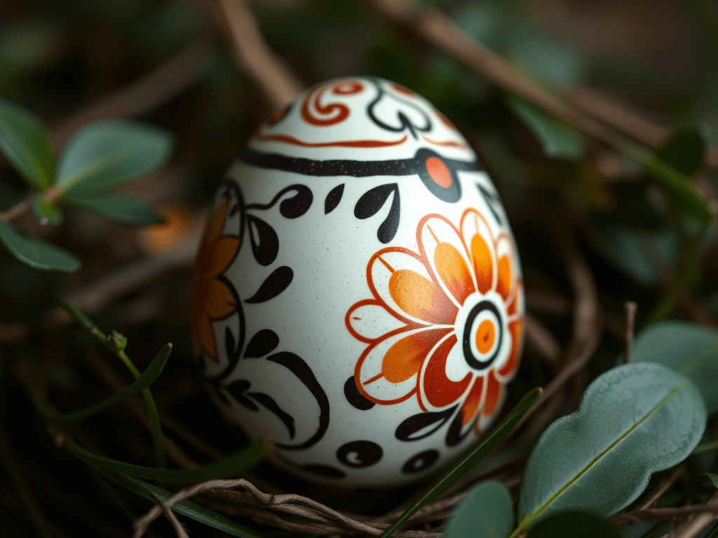 Ornately decorated egg, evoking: Ostara, Spring Equinox, Spring Traditions, Global Traditions, and Rituals of Renewal 