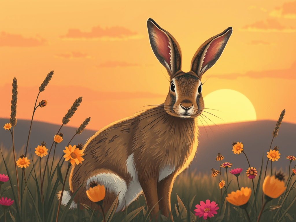 Hare in wildflowers, evoking: Ostara, Spring Equinox, Spring Traditions, Global Traditions, and Rituals of Renewal 