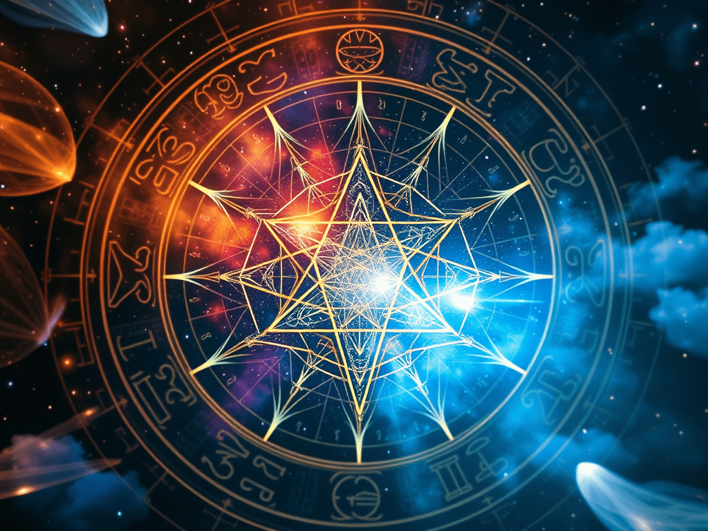 A cosmic looking chart set within a space backdrop