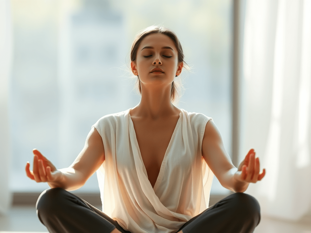 Woman letting go in meditation practice for stress relief