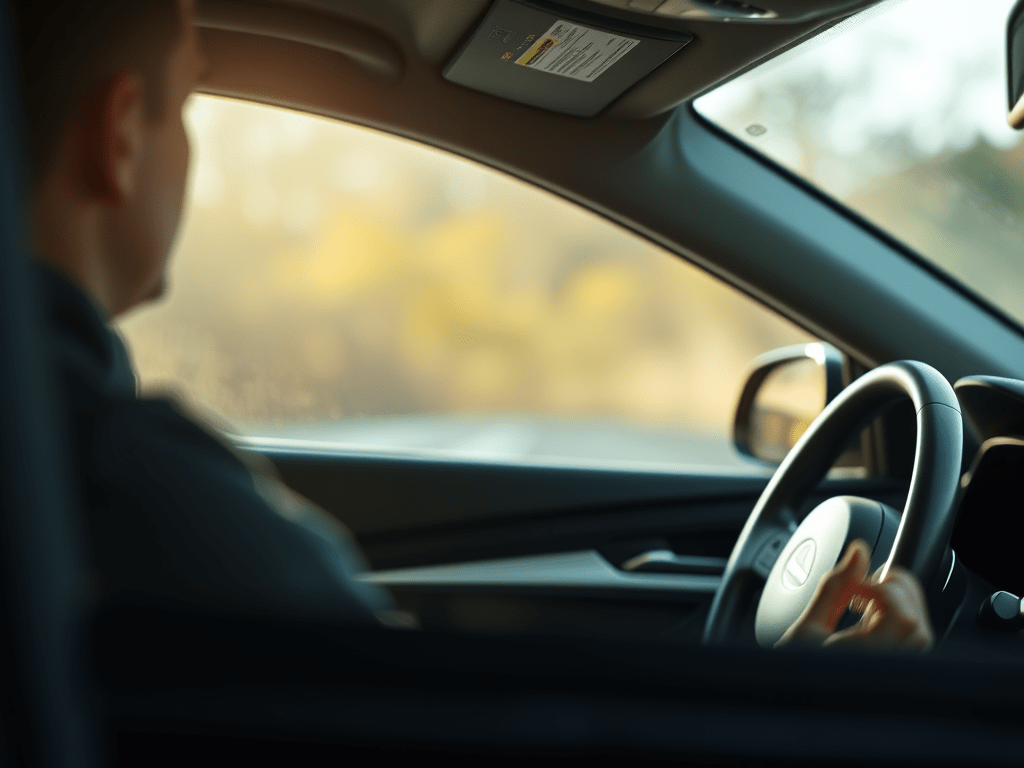 Man meditating in his car