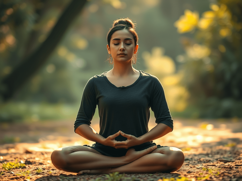 Woman surrendering control in meditation practice outdoors