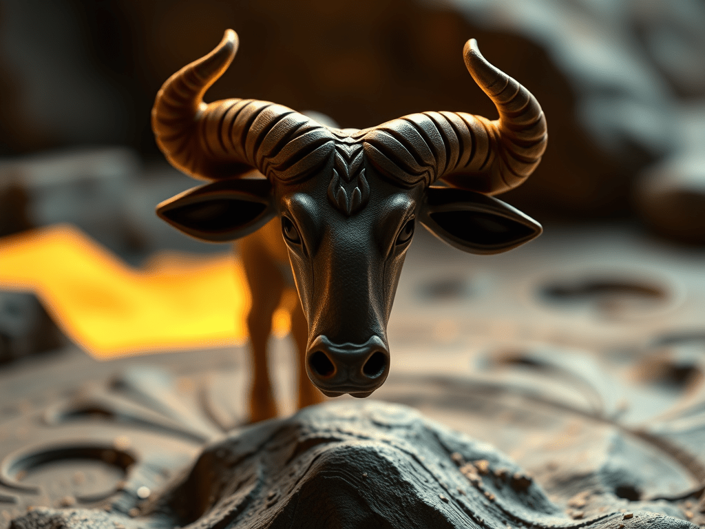 Bull figurine up close, representing the Taurus astrological sign