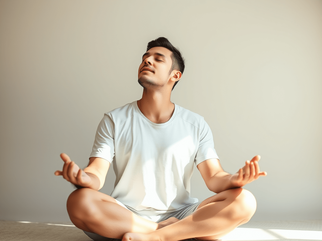 Man practicing breathing exercises for stress relief