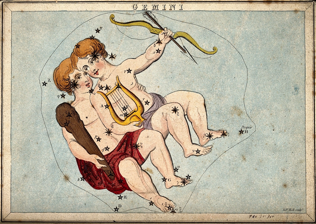 Hellenistic Astrology: mutable air zodiac sign, Gemini. Coloured