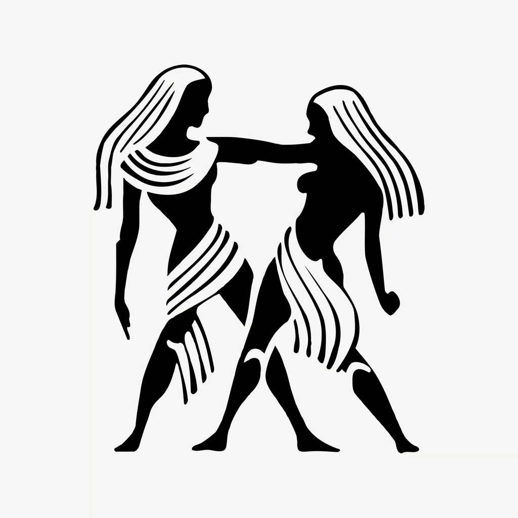 Gemini zodiac sign reflection clip art, illustrating: the mutable air emphasis from Hellenistic Astrology