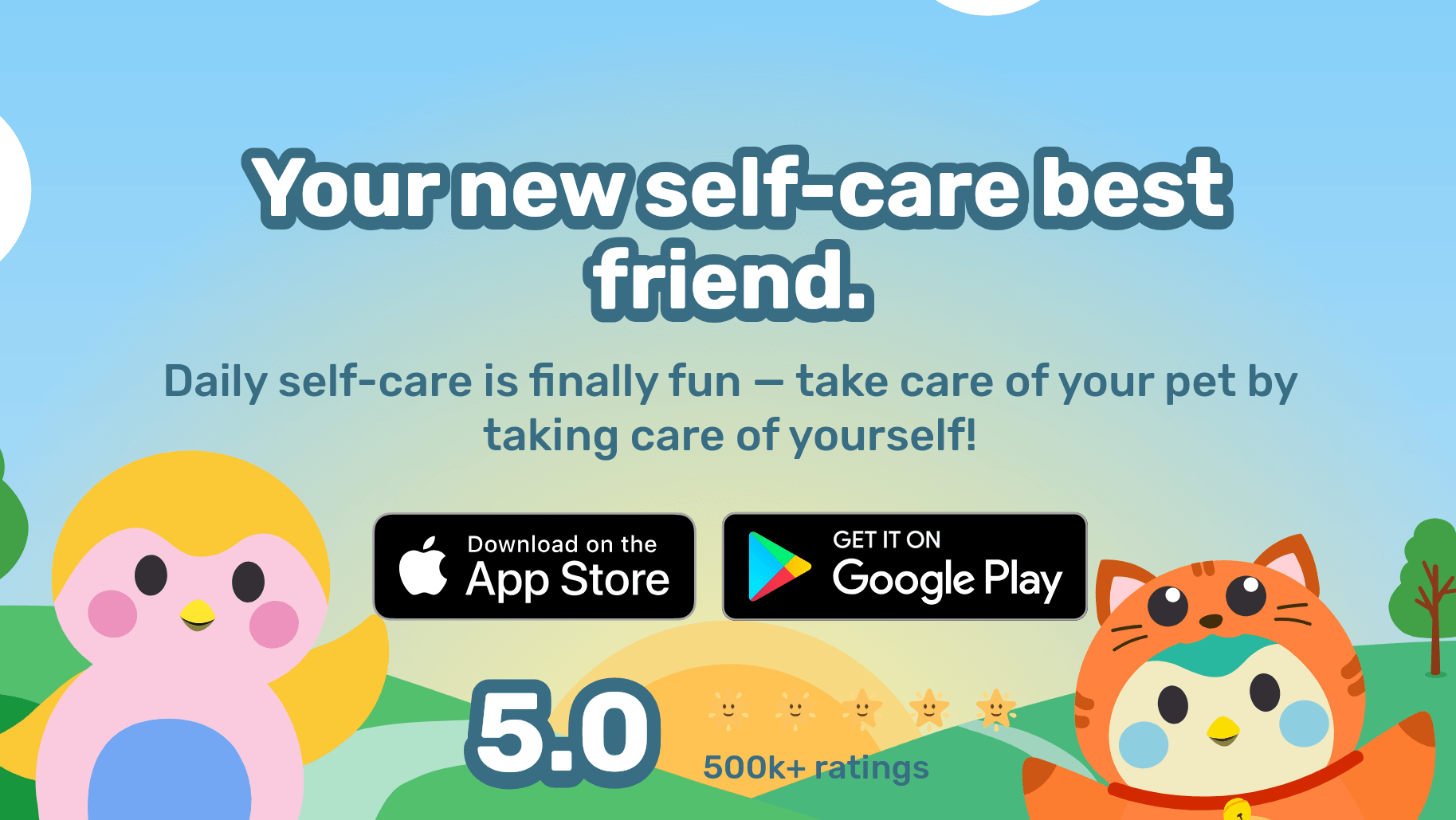 Graphic for the Finch self-care app, Illustrating Technology for Self-Improvement, Productivity Apps, Positive Social Media, AI for Personal Growth, and Digital Wellness Tools