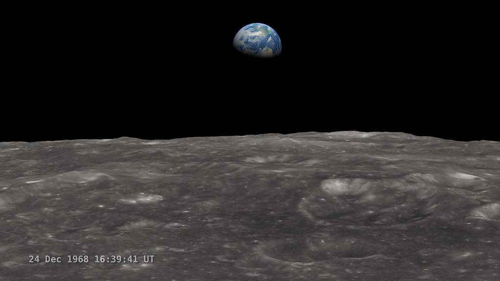 LRO Recreates Astronaut View of 'Earthrise' [still], showing: moon effects on humans, lunar rhythms, lunar phases and emotions, moon influence science, and moon biological rhythms