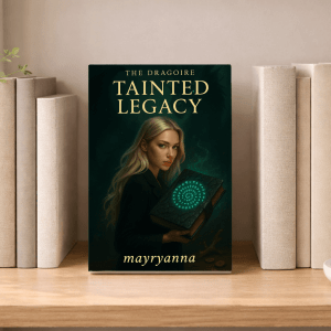 The Dragoire: Tainted Legacy, mayryanna's first novel, on a bookshelf