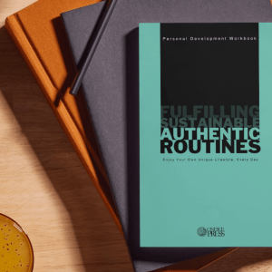 Authentic Routines workbook on a table with books