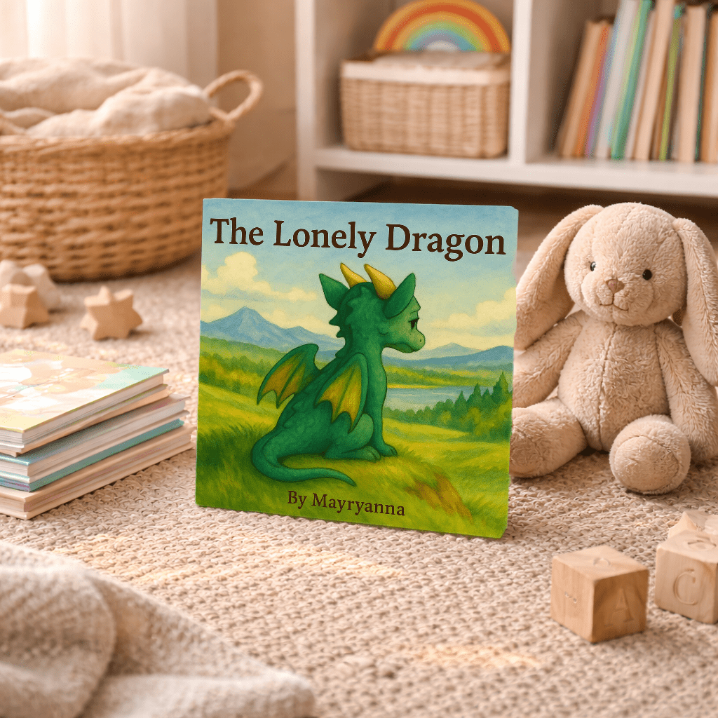 The Lonely Dragon, mayryanna's first children's book, in a nursery