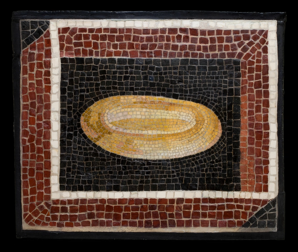 Mosaic Floor Panel Depicting Bread Loaf, illustrating: Mabon celebration, harvest bread recipe, autumn equinox recipes, seasonal bread, and a focaccia recipe
