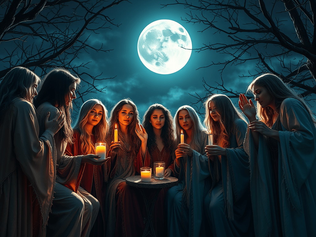 Modern Full Moon Ceremony, illustrating: moon rituals, lunar traditions, modern moon practices, lunar guidance, and intention setting rituals
