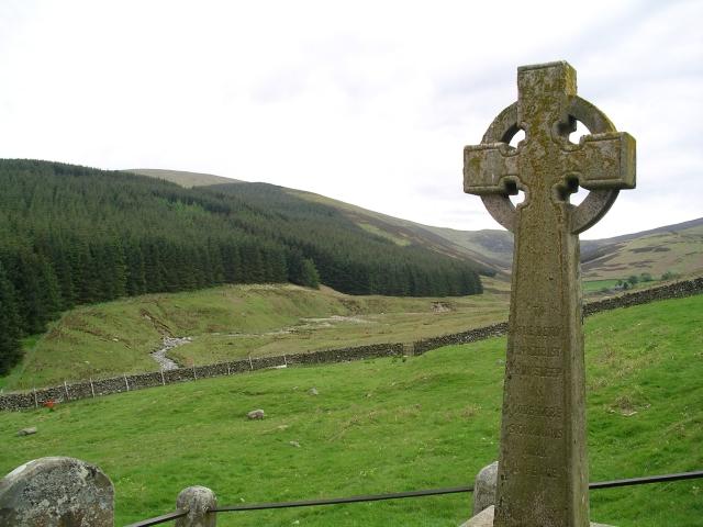 Celtic cross and reputed site of 'St Gordian's Kirk', evoking: Year and a Day, Witches' New Year, devotional practice, spiritual commitment, and spiritual growth