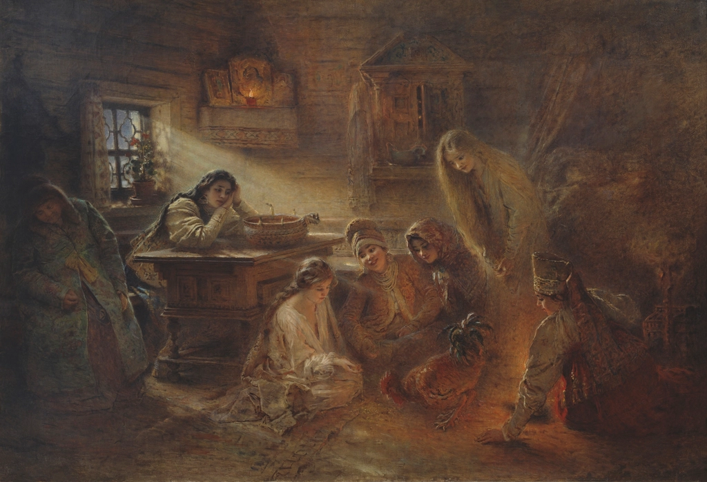 Christmastide Divination. Oil canvas, 160, evoking: a tarot spread for Samhain, ancestral guidance, transformation, and divination