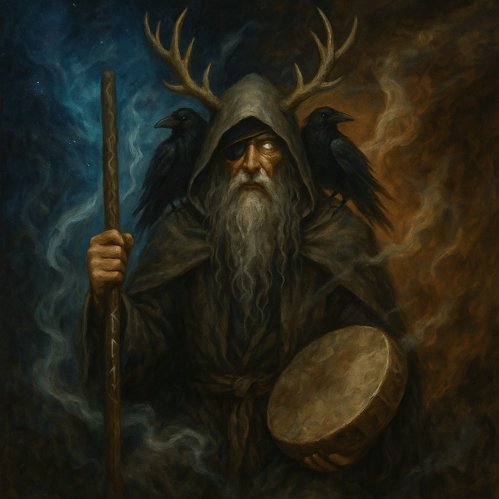 Odin shaman, evoking: Odin, Norse God, Sagittarius, wisdom, and wandering
