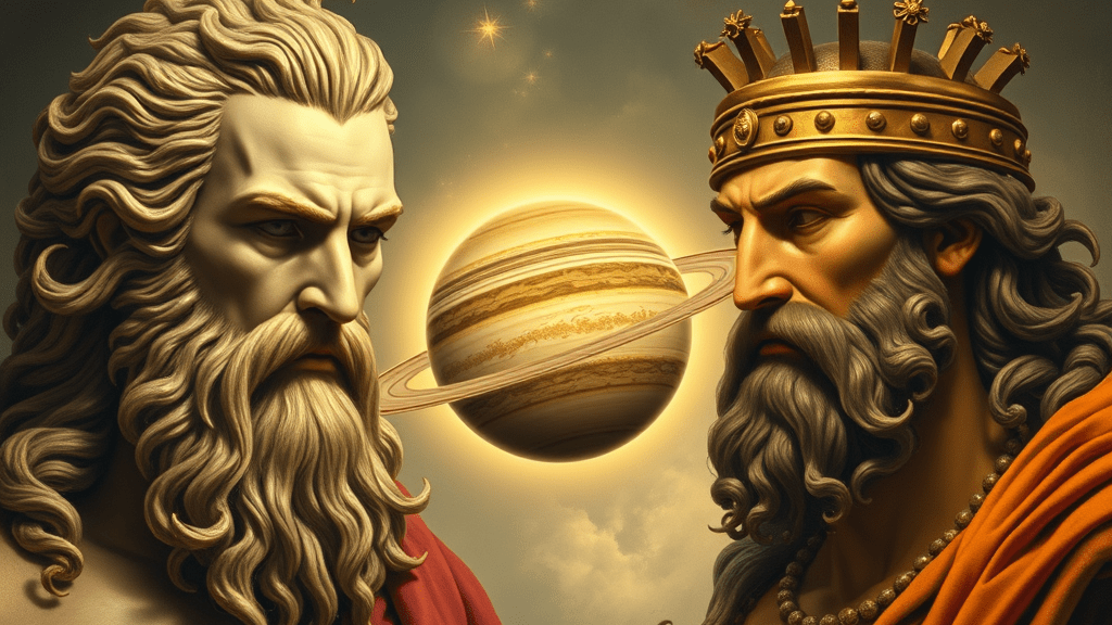 Cronus and Saturn, illustrating: Cronos, Capricorn archetype, Saturn mythology, time and astrology, and Capricorn season