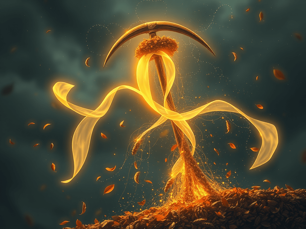 Cronos' Scythe, illustrating: Cronos, Capricorn archetype, Saturn mythology, time and astrology, and Capricorn season