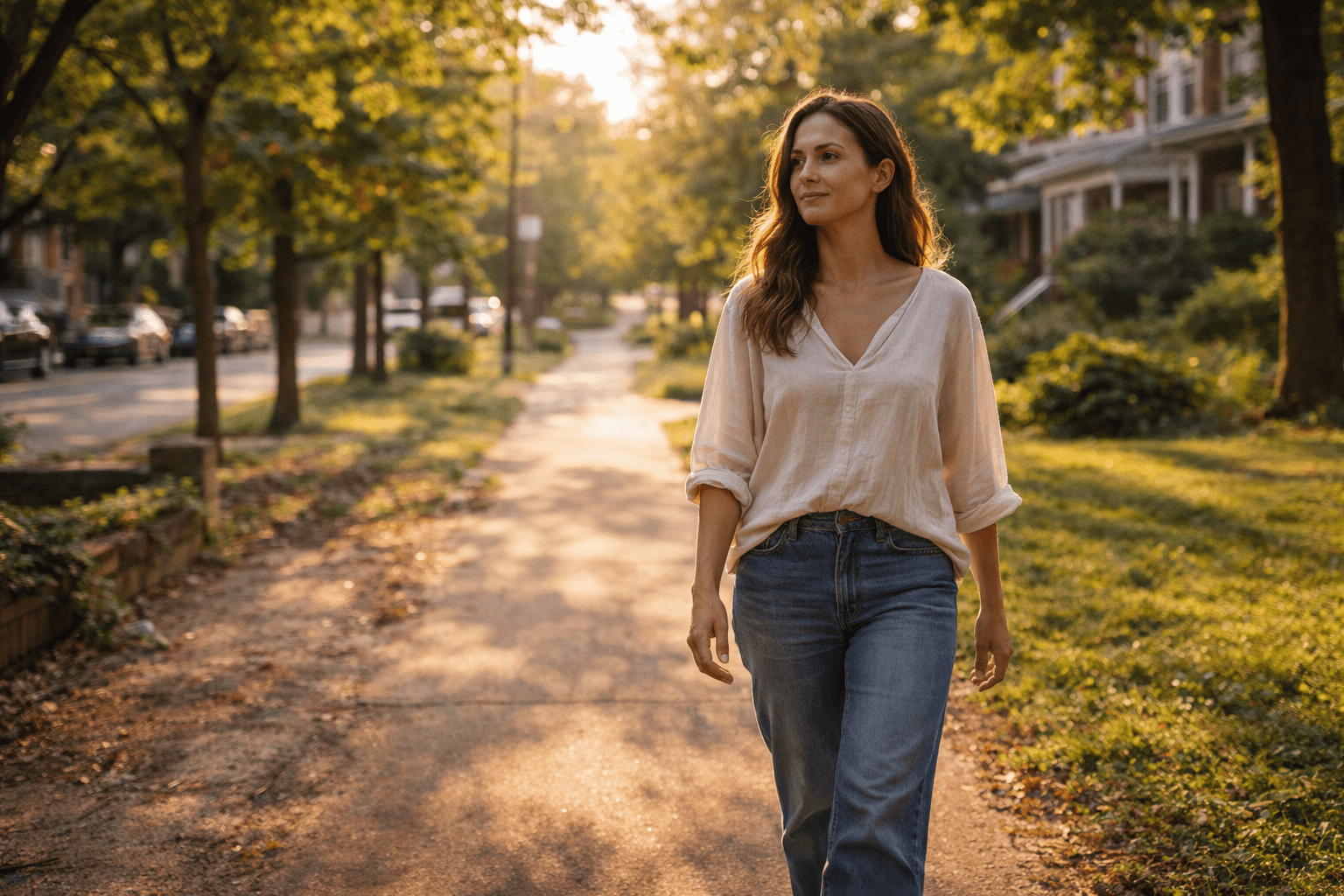 Woman strolling, evoking: eclipse, Aquarius, Feminine Power, Reclaiming, and Becoming