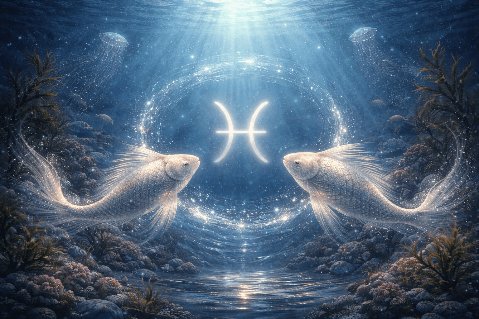 Pisces, evoking: Amphitrite, Pisces, sovereign, continuity, and rhythmic nature