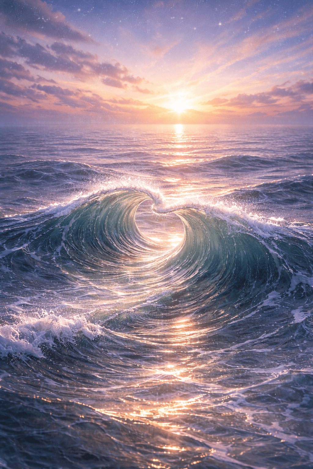 Wave twist, evoking: Amphitrite, Pisces, sovereign, continuity, and rhythmic nature