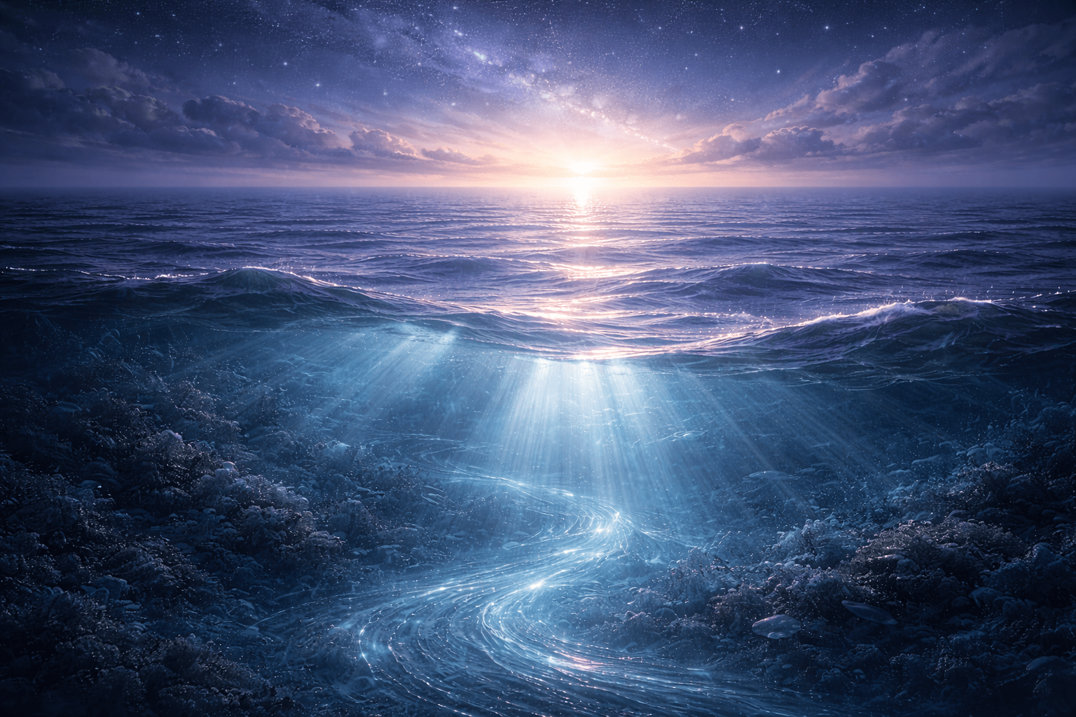 Ocean Depths, evoking: Amphitrite, Pisces, sovereign, continuity, and rhythmic nature