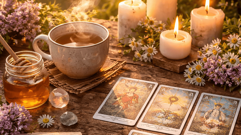 Tea and tarot, evoking: ostara ritual, spring equinox ritual, ostara tarot spread, equinox tarot spread, and an ostara tea ceremony