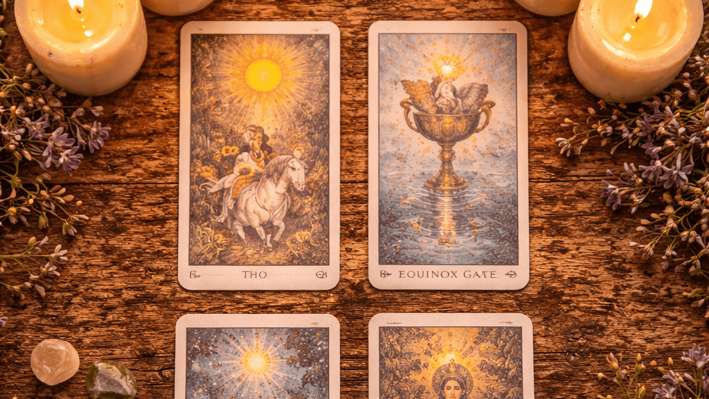 Tarot spread, evoking: ostara ritual, spring equinox ritual, ostara tarot spread, equinox tarot spread, and an ostara tea ceremony